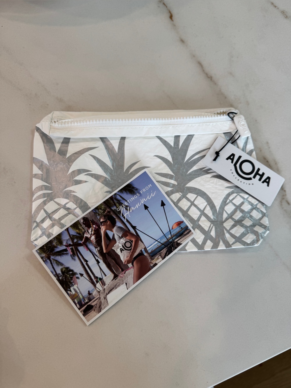 ALOHA Collection White Pouch with Silver Pineapple Print - Picture 7 of 9